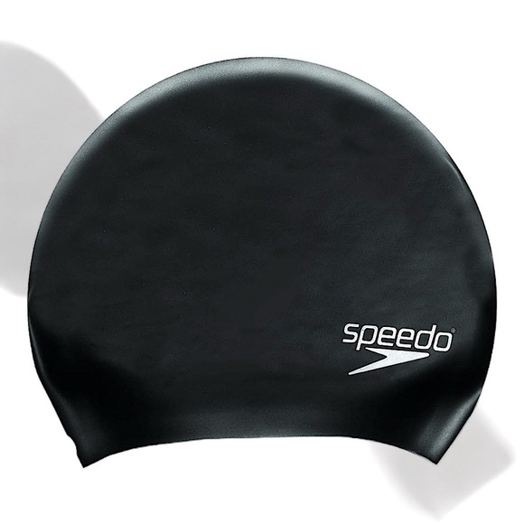 SPEEDO SILICONE Swim Cap for LONG Thick Hair SWIM CAP Black Goth NO LATEX NWT - Picture 1 of 11